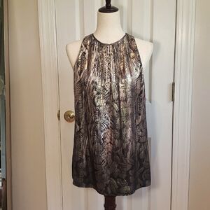 Elie Tahari Gigi Silk Metallic Blouse  Fine Chain Fringe Size S